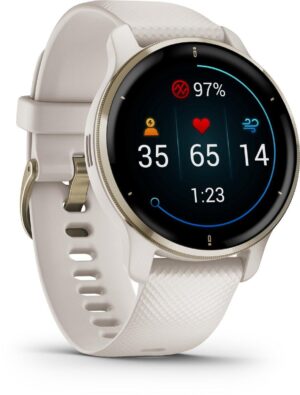Garmin Venu 2 Plus Health Smartwatch – Amoled pekskärm – språkstyrning – 9 dagars batteri – Ivory / Cream Gold